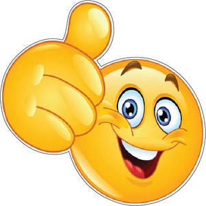 Smiley gezicht Emoji duimschroef opwaarts blije emotie bemoedigende expressie schattige digitale verbinding vinyl sticker sticker voor laptop, autobumper, helm