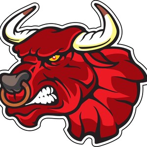 Angry Red Bull hoofd witte hoorns zwaar ademen mascotte cartoon stijl snuit vinyl sticker sticker auto van vrachtwagen bumper, raam, laptop, enz
