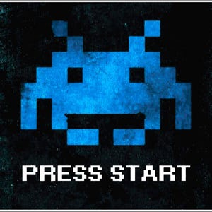 Retro Space Invaders Vintage Classic Video Game Arcade Art Nostalgia Childhood Memory Picture Character Blue Vinyl Sticker / Decal / Design