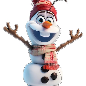Bonhomme de neige mignon portant un chapeau d'hiver écharpe Joyeux Noël / Personnage de dessins animés drôle pour les enfants / Sticker mural vinyle imprimé étanche