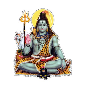 Lord Shiva in meditazione con adesivo in vinile Nandi Om stampato decalcomania/etichetta in vinile per paraurti di camion, finestre, laptop, PS4, cellulare ecc.