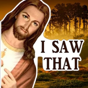 Jesus I Saw That /Buddy Christ Meme Art vinyl sticker /printed decal /label /poster for car van truck bumper, window, laptop, PS4, cellphone image 3