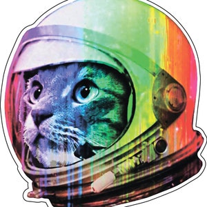 Astronaut Katze Alien UFO Außerirdischer Weltraum Psychedelischer Vinyl-Aufkleber / gedruckter Aufkleber Auto van LKW Stoßstange, Fenster, Laptop, PS4, Handy