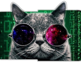 Matrix Cat Morpheus Glasses Shades Red Blue Pill Hacker vinyl sticker / printed vinyl decal