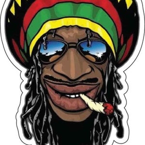 Bob Marley Der ikonische jamaikanische Musiker, der Musik Marijuana und stilvolle Schatten umarmt Vinyl-Aufkleber gedruckter Aufkleber für Hemden, Autos Stoßstange etc