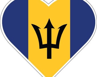 Barbados Love Heart Design Yellow Blue Flag Trident Emblem Looks Like Ukraine Symbol Vinyl Sticker, Printed Decal, Label, Poster Autocollant