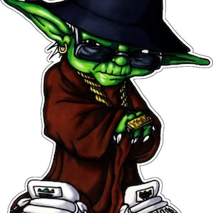Hip Hop Yoda Star Wars Música y ciencia ficción Jedi Boss Mix Galactic Gangster Rapper Leader Style pegatina de vinilo, calcomanía impresa, etiqueta, autocollant