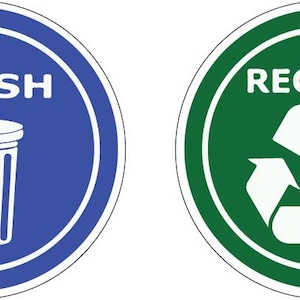 Recycler les déchets Déchets Symbole spécial cercle Vert bleu Sticker en vinyle / Voiture, Fenêtre, Mur, Poubelles, Entreprise, Bureau, Espace de travail, Environnement