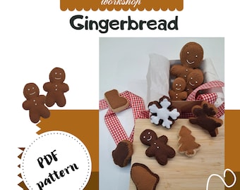 Peperkoekkoekjes pdf-patroon en stapsgewijze instructies, speelgoedvoedsel, kerstversiering, cadeau voor adventskalender.