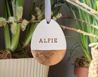 Personalised Easter Egg Clay Ornament - Easter Tree Decoration With Name, Easter Tree Ornament, Spring Twig Gift