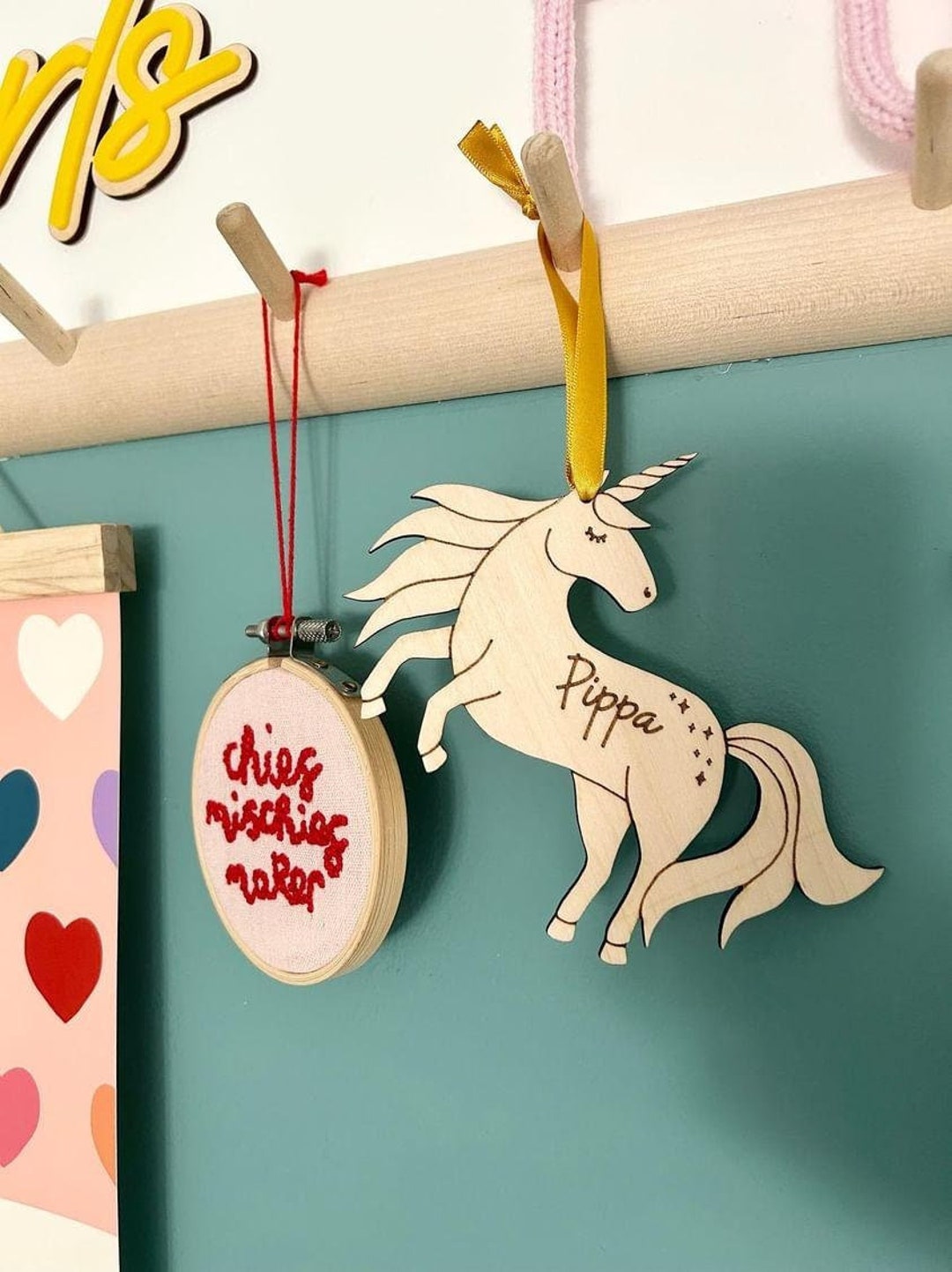 Personalised Unicorn Christmas Decoration Wooden Unicorn Etsy