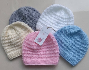 Gorgeous Hand Knitted Baby Beanie from birth to three months (approx)