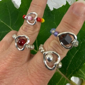 Seed Bead Rings with Silver Plated Heart, Toe Ring, Pride Ring, Love Ring, Promise Ring, Stretchy Rings, Beaded Ring, Cute Dainty Rings, Fun