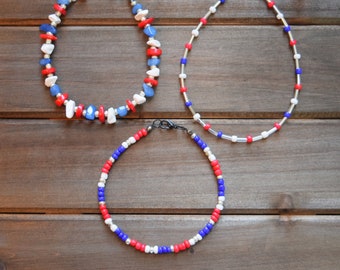 Americana Jewelry, Ankle Bracelets - Red, White, and Blue Anklets,  July 4th Anklets, Patriotic Jewelry