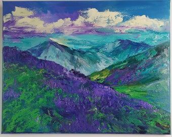 Original Oil Painting on Canvas, Abstract Mountains, Landscape Painting &quot;Purple Mountains&quot; 50x40x2cm (19.6x15.7x0.78 inches) Oil on Canvas