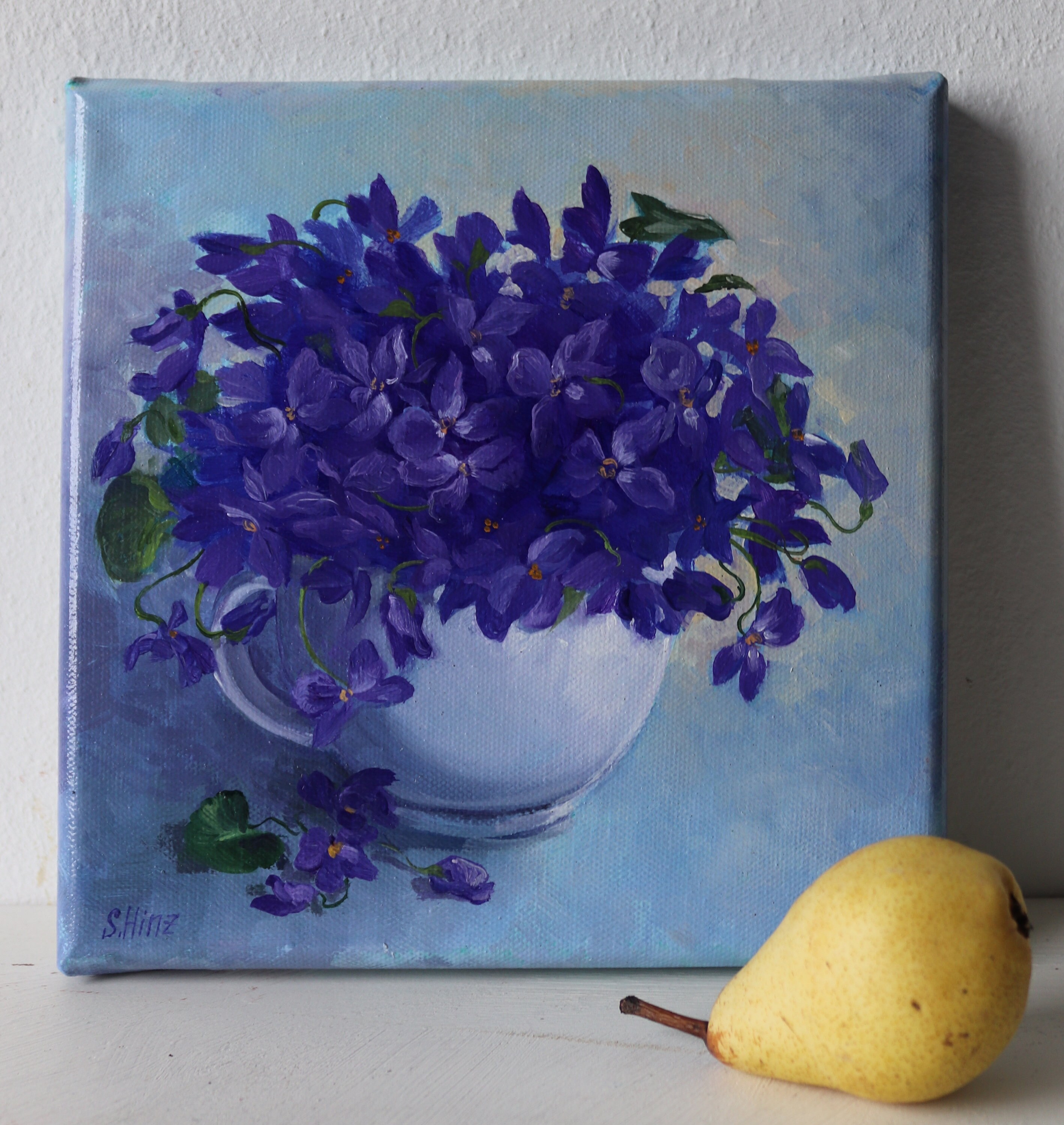 Violet Flowers Painting Originals Oil Painting on Canvas Blue Flowers Painting 20 x 20 cm Original Artwork Garden Artwork