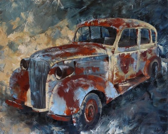 Original oil painting "Oldtimer" 80x100x4 cm oil on canvas