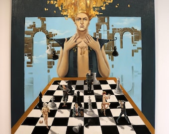 Original oil painting "Megalomania" oil on canvas 100x100x2 cm Hand-painted painting, canvas on stretcher.