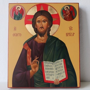 Jesus Christ Pantocrator. 100% hand painted Orthodox icon 25x21x3 cm (9.8x8.2x1.18 inches) Greek icon.