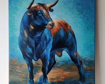 Original painting. &quot;The Bull&quot; oil on canvas. 80x60x2cm. 100% hand-painted oil painting.