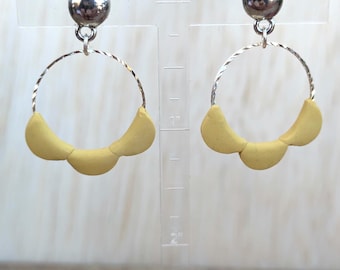 Dainty Yellow Hoop Earrings | Handmade Polymer Clay Earrings | Easter Dangle Earrings