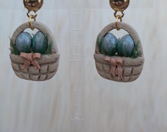 Small Easter Basket Earrings | Handmade Polymer Clay Earrings | Easter Dangle Earrings