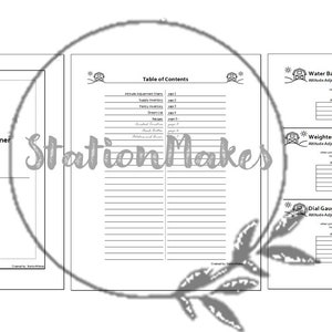 May include: A black and white printable canning planner and recipe book with a table of contents, water bath, weighted gauge pressure canner, and dial gauge pressure canner altitude adjustment charts.