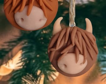 Highland cow clay decoration hanging tree Christmas