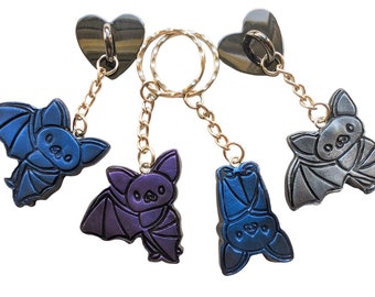 Bat phone charm keyring cute hanging bat blue purple silver