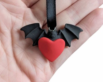 Bat heart love ornament clay hanging decoration cute valentine gift