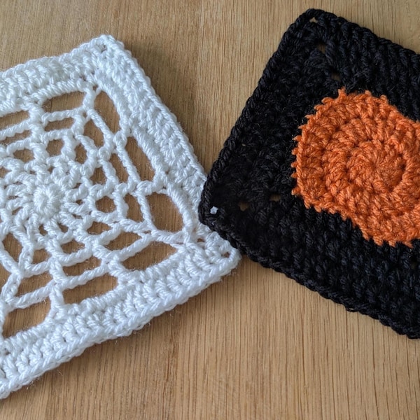 Halloween-Oma-Quadrate: Kürbis-Spinnennetz-Häkelmuster (kostenloses Video)