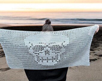 Skull shawl grey handmade crocheted