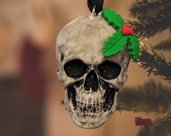 Skull Christmas ornament clay hanging decoration gothmas creepymas