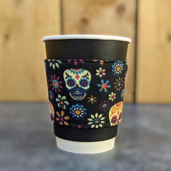 Cup cosy sugar skulls coffee cup sleeve colourful