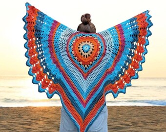 Mandala Bird shawl spring summer handmade crocheted