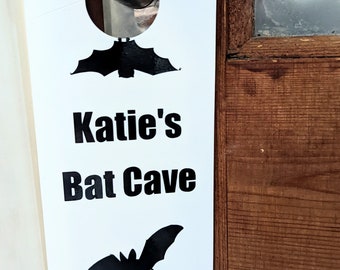 Personalised door hanger bat cave sign custom