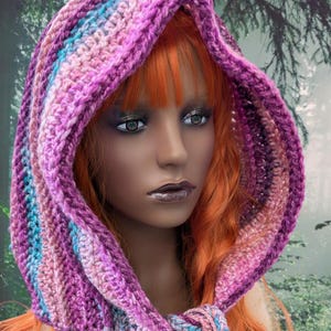Chunky pixie hood druid fairy elf hat purple pink blue winter hooded warm