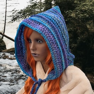 Water fairy hood druid pixie elf hat purple blue winter hooded warm