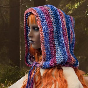 Chunky pixie hood druid fairy elf hat purple orange blue winter hooded warm