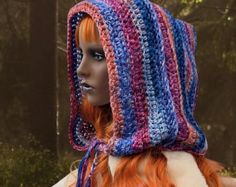 Chunky pixie hood druid fairy elf hat purple orange blue winter hooded warm
