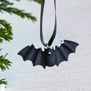 Bat Christmas small ornament clay hanging decoration cute Snow covered bat