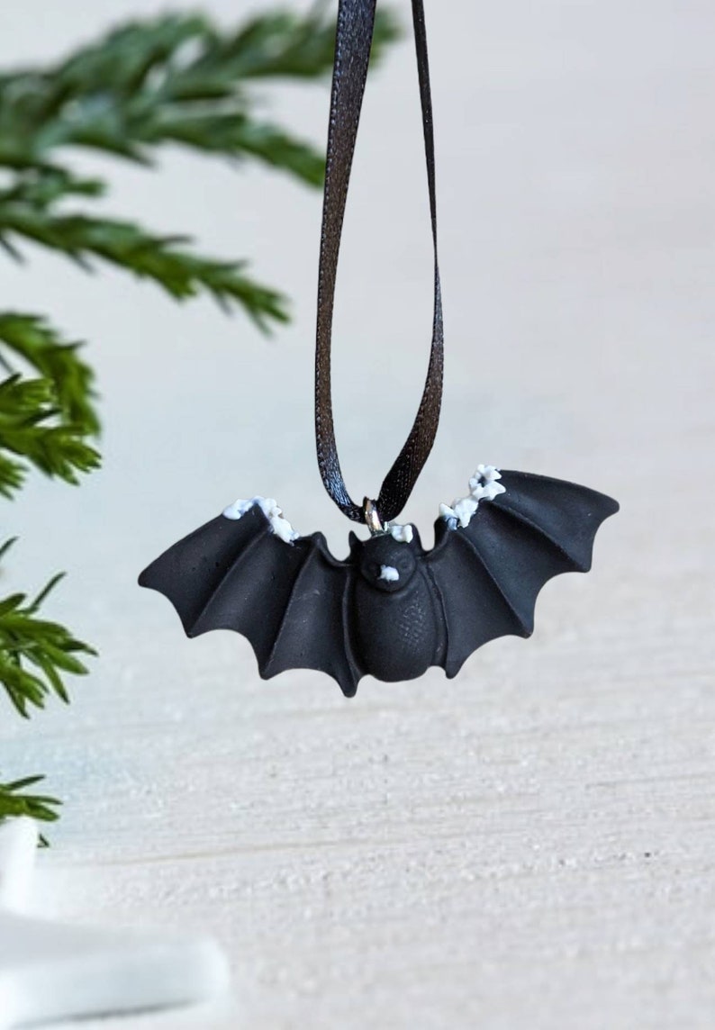 Bat Christmas small ornament clay hanging decoration cute Snow covered bat