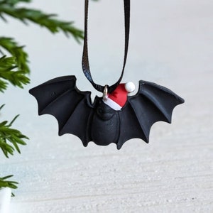 Bat Christmas small ornament clay hanging decoration cute Santa hat