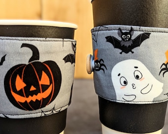 Cup cosy coffee cup Halloween cup sleeve bats spiders pumpkins ghosts