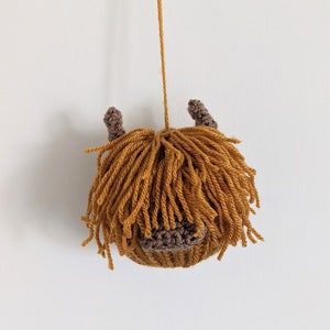 Highland cow Christmas knitted crocheted hanging decoration Ginger