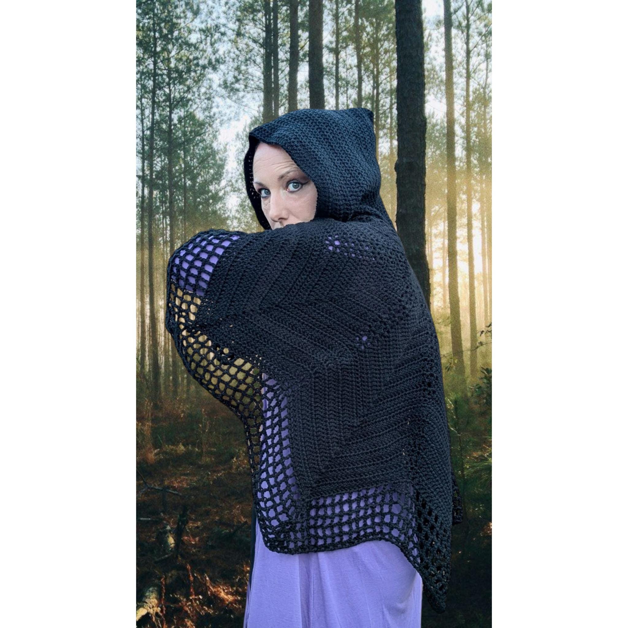 Batwing Hooded Shawl with Autumn Cloak Energy