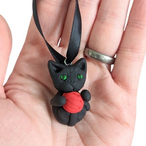 Black cat kitten ornament clay hanging decoration cute Halloween Christmas