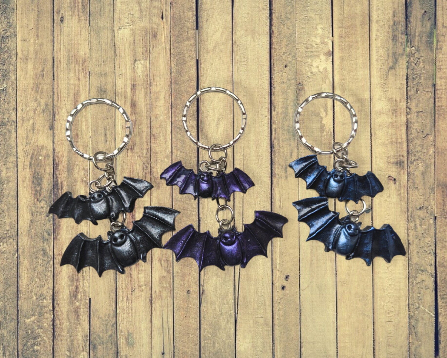 Mum and baby bat batling keyring bag charm polymer clay