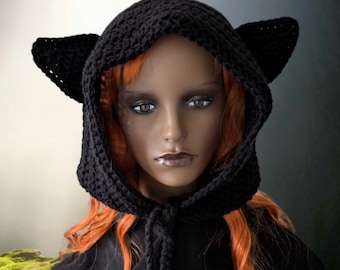 Bat hood with ears animal cute black gothic hooded warm