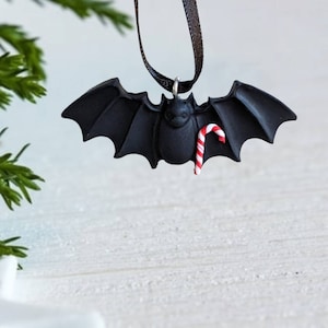 Bat Christmas small ornament clay hanging decoration cute Candy cane